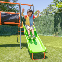 Load image into Gallery viewer, Jungle Warrior Anaconda Metal Swing Set with 45" Saucer Swing, 2 Sling Swings, Rock Climbing Wall and 5ft Slide