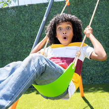 Load image into Gallery viewer, Jungle Warrior Anaconda Metal Swing Set with 45" Saucer Swing, 2 Sling Swings, Rock Climbing Wall and 5ft Slide