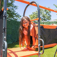 Load image into Gallery viewer, Jungle Warrior Anaconda Metal Swing Set with 45" Saucer Swing, 2 Sling Swings, Rock Climbing Wall and 5ft Slide